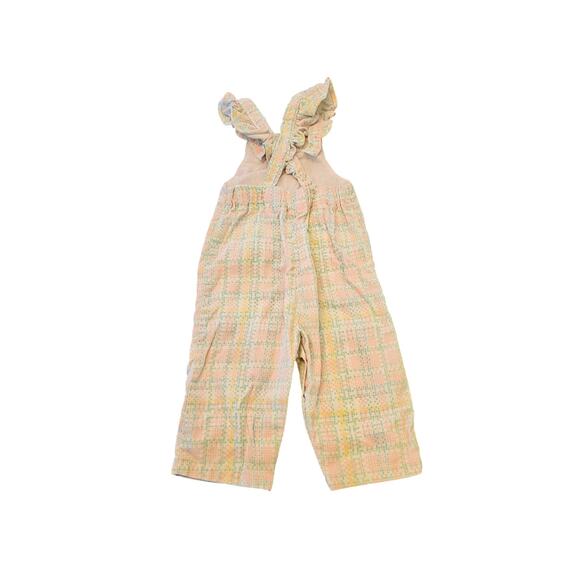 Vintage 1970s Healthtex Baby Girls Sz 18M Corduroy Jumpsuit Romper Plaid Pink - Picture 3 of 4